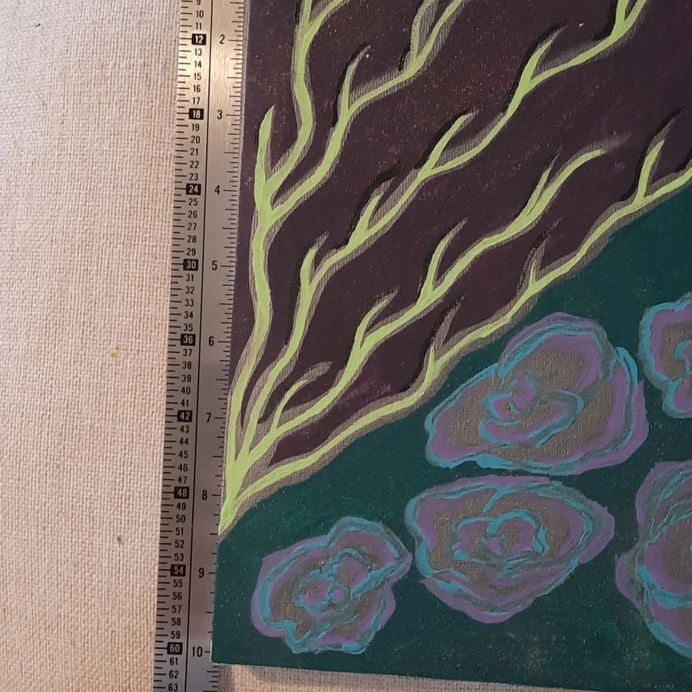 10 x 8 original painting by Nicole K NWT purple teal chartreuse roses art